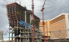 When completed, the guitar-shaped tower at the Hard Rock Hotel & Casino and Guitar Hotel Las Vegas will add 600 rooms to the inventory of the former Mirage.