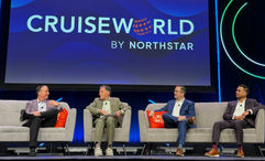 A CruiseWorld conversation (from left): Jason Montague, Norwegian Cruise Line Holdings; Arnie Weissmann, Travel Weekly; Nathan Hickman, Oceania; and Wes D'Silva, Regent Seven Seas Cruises.